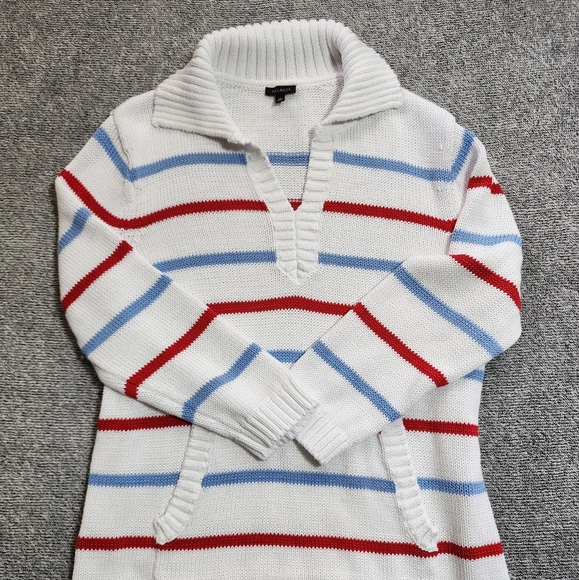 Talbots Sweaters - Talbot's Women's XL White Cable Knit Sweater With‎ Blue & Red Stripes Nautical